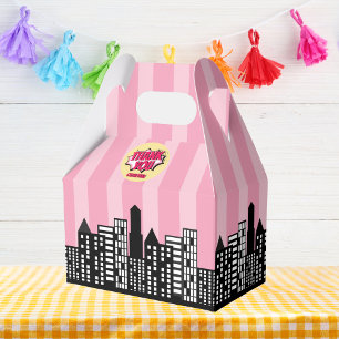 Caja Para Regalos Superheroína Comic Style Chica Birday Pink