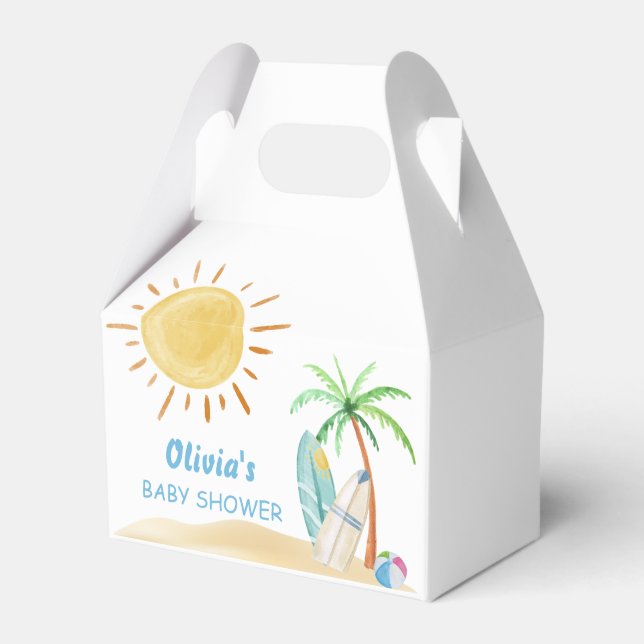 Caja Para Regalos Surfboard Sunshine Beach Palm Tree Baby Shower (Front Side)