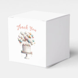 Caja Para Regalos Surrealista, globos y pastel de cumpleaños gracias