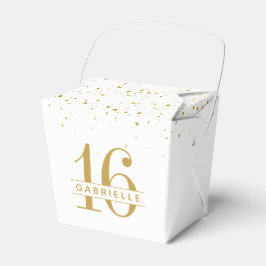Caja Para Regalos Sweet 16 Gold Confetti Personalizado Mini Takeout