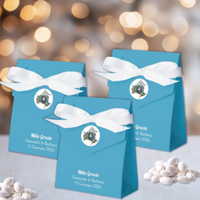 Caja Para Regalos Symbol of Sicily Trinacria Medusa Sicilian Blue (Trinacria Symbol of Sicily on Blue Tent Favor Box - Italian Wedding with Custom Wording)