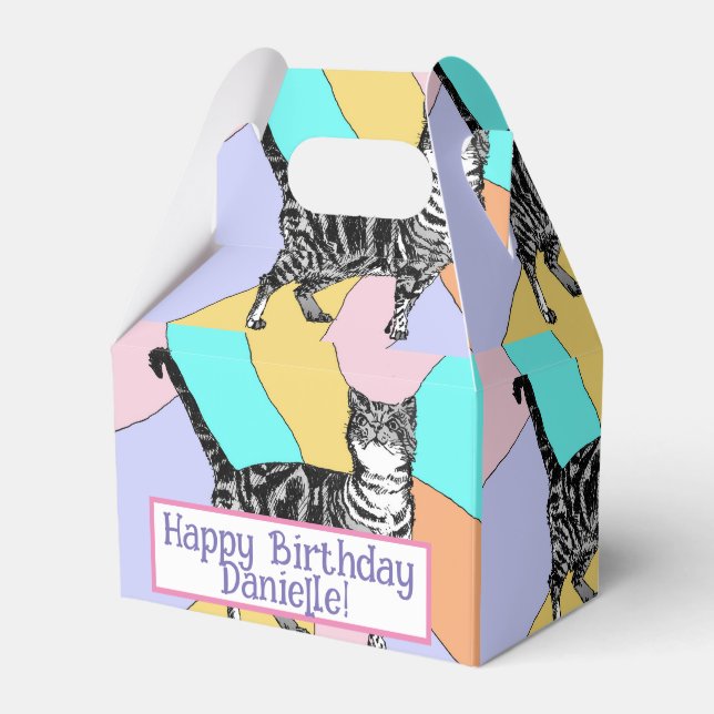 Caja Para Regalos Tabby Cat Pastel Birthday Cats Cake Favorito Box (Front Side)