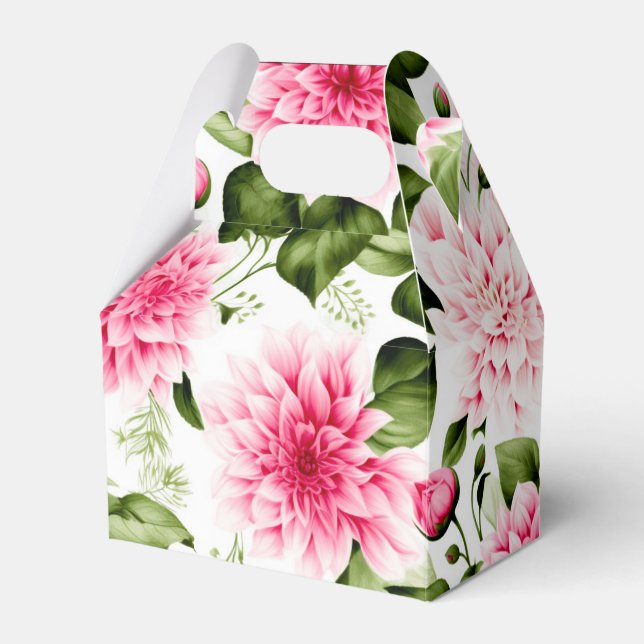 Caja Para Regalos tarta de boda de patrón floral rosa de Dahlias (Front Side)