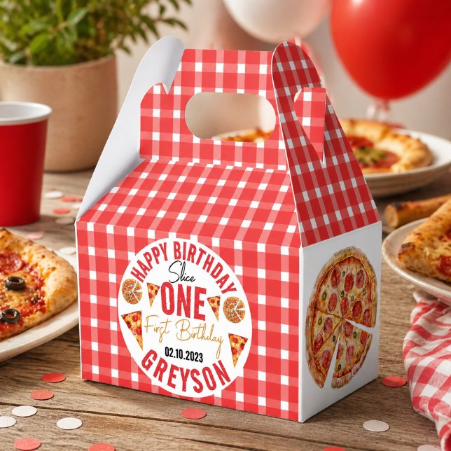 Caja Para Regalos Tarta De Cumpleaños 1º De Bebé Pizza Moderna (Modern Slice Slice Baby Pizza 1st Birthday Favor Boxes)