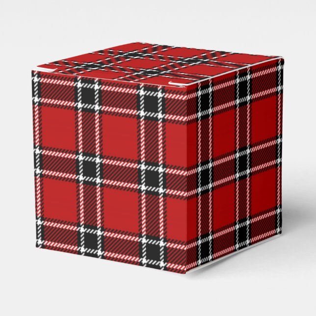 Caja Para Regalos Tartán blanco y negro rojo (Costado Anverso)