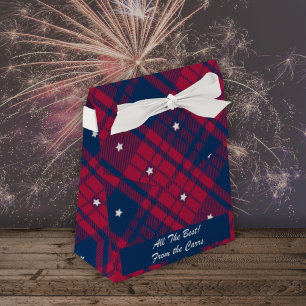 Caja Para Regalos Tartán - Patriótico - Estrellas Blancas Rojas - Ti