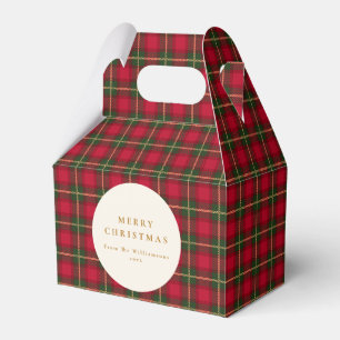 Caja Para Regalos Tartan Plaid Rojo Verde Dorado Feliz Navidad Famil