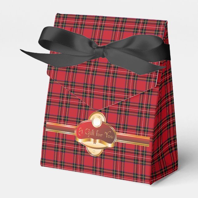 Caja Para Regalos Tartán Red Black Plaid Tent Favor Box (Front Side)