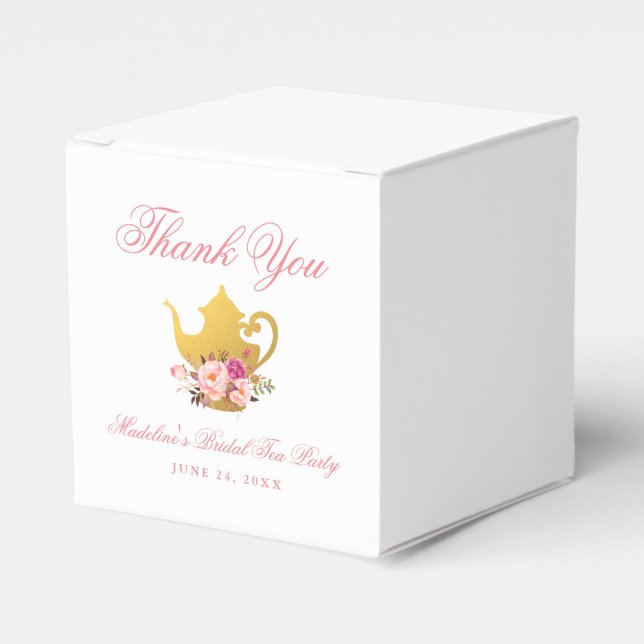 Caja Para Regalos Tea Fiesta Bridal Shower Pink Gold Gracias (Costado Anverso)