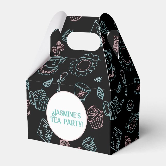 Caja Para Regalos Tea Fiesta Doodle Pattern Birday Party Favor Box (Front Side)