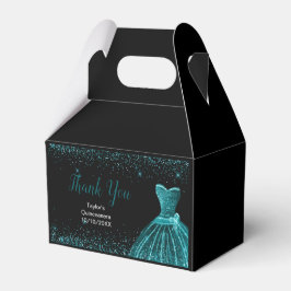 Caja Para Regalos Teal Blue Dress Faux Glitter Quinceanera