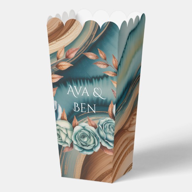Caja Para Regalos Teal Roses and Copper Leaves Wedding (Anverso)