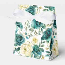 Caja Para Regalos Teal Verde Romántico Floral Rosa Crema
