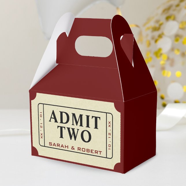 Caja Para Regalos Teatro de cine retro admite dos Bodas de entradas (Retro Cinema Theater Admit Two Ticket Wedding Favor Box)
