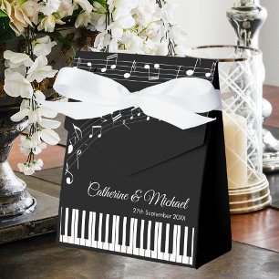Caja Para Regalos Teclas de Piano Notas Musicales Boda Negras y Blan