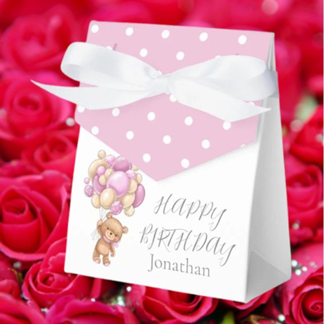 Caja Para Regalos Teddy Balloon Bearly Wait Birday Chica Pink (Delight your birthday girl with our adorable Teddy Balloon Bearly Wait favor boxes! )
