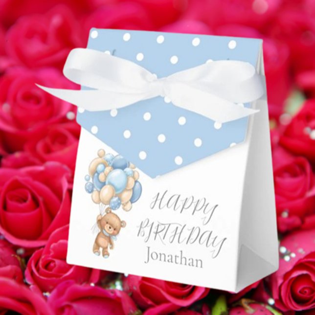 Caja Para Regalos Teddy Balloon Bearly Wait Birthday Boy Blue Favor (Celebrate your little one's special day with our Teddy Balloon Bearly Wait Birthday Boy Blue Favor B)