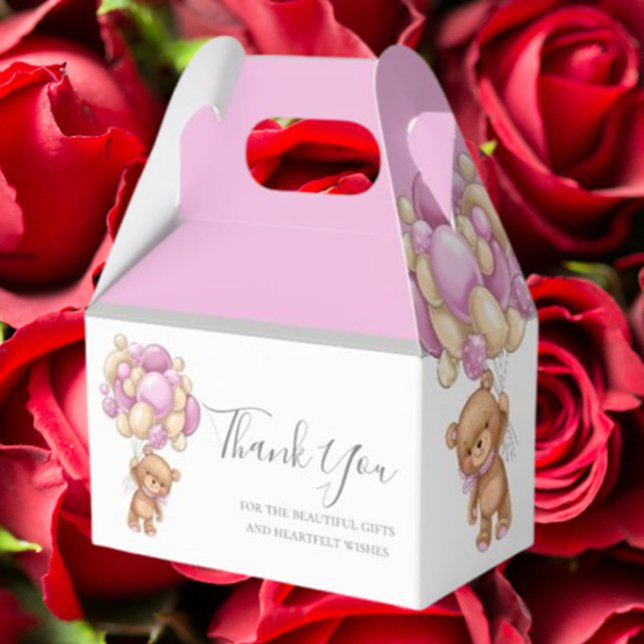 Caja Para Regalos Teddy Balloon Pink Favor Box (Delight your guests with our Teddy Balloon Pink Favor Box)