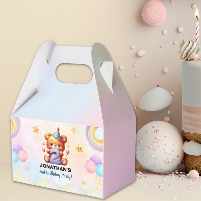 Caja Para Regalos Teddy Bear 2nd Birthday Party | Rainbow & Balloons (Subido por el creador)