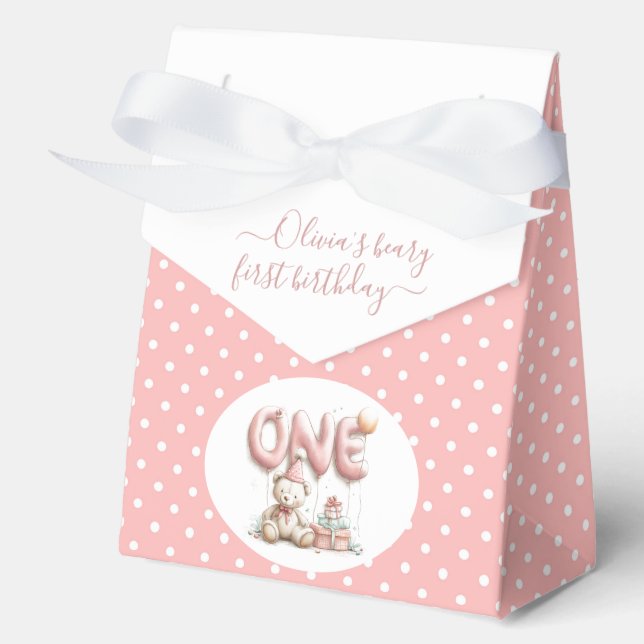 Caja Para Regalos Teddy Bear and Polka Dot Happy Birthday  (Anverso)