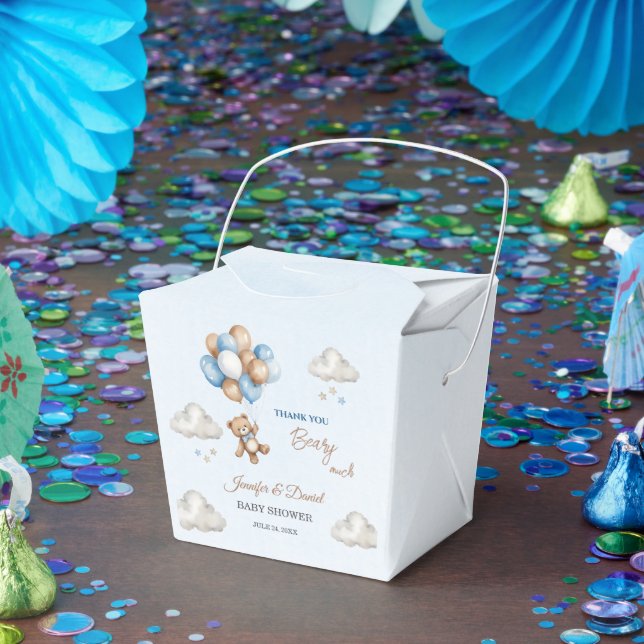 Caja Para Regalos Teddy Bear Balloon Blue Tan Baby Shower (Fiesta)