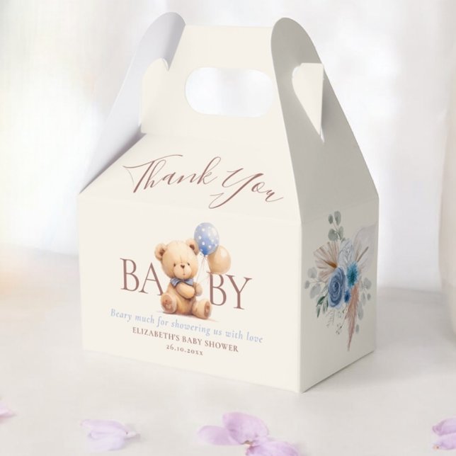Caja Para Regalos Teddy Bear Balloons Boho Blue Rosa Floral (Subido por el creador)