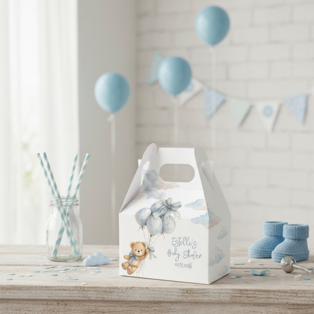 Caja Para Regalos  Teddy Bear Blue Bow Balloons Clouds Baby Boy (Subido por el creador)