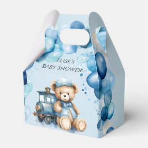 Caja Para Regalos Teddy Bear Blue Train Boy Baby Shower