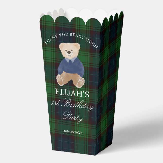 Caja Para Regalos Teddy bear green plaid birthday party favor custom (Anverso)
