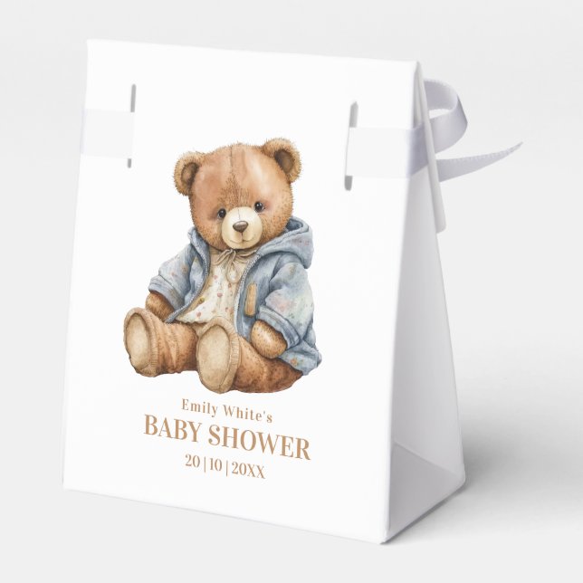 Caja Para Regalos Teddy Bear Invitación Baby Shower Puede Esperar (Reverso)
