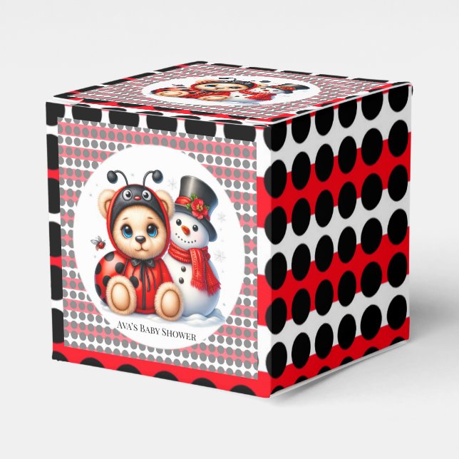Caja Para Regalos Teddy Bear Ladybug con Snowman Baby Shower (Costado Anverso)
