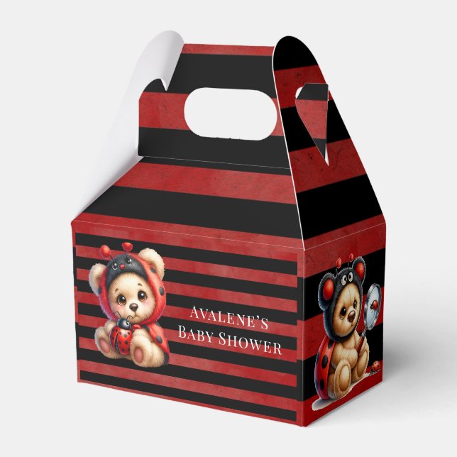 Caja Para Regalos Teddy Bear Ladybug Stripes Chica Baby Shower (Front Side)