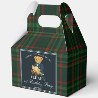 Caja Para Regalos Teddy bear party favors green plaid personalized