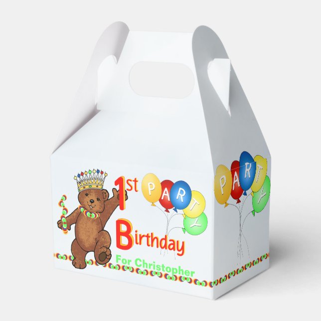 Caja Para Regalos Teddy Bear Prince Primer Fiesta Personalizado (Front Side)