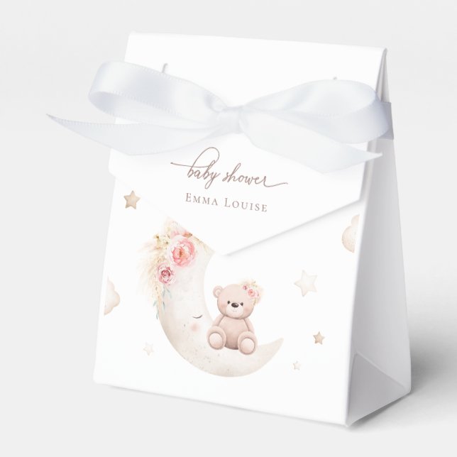 Caja Para Regalos Teddy Bear Sobre El Baby Shower Neutral De La Luna (Front Side)