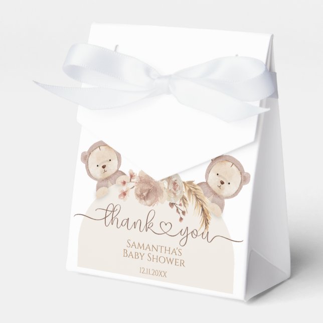 Caja Para Regalos Teddy Bear Twins Baby Shower Boho Floral (Front Side)