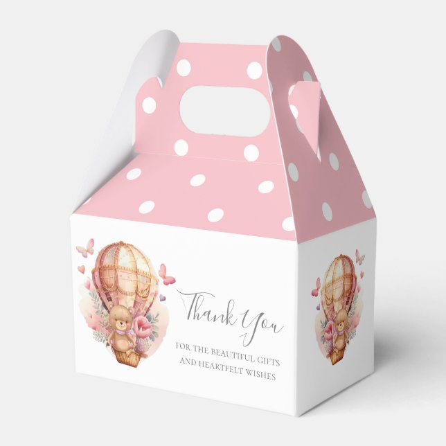 Caja Para Regalos Teddy Hot Air Balloon Pink Poka Dots (Front Side)