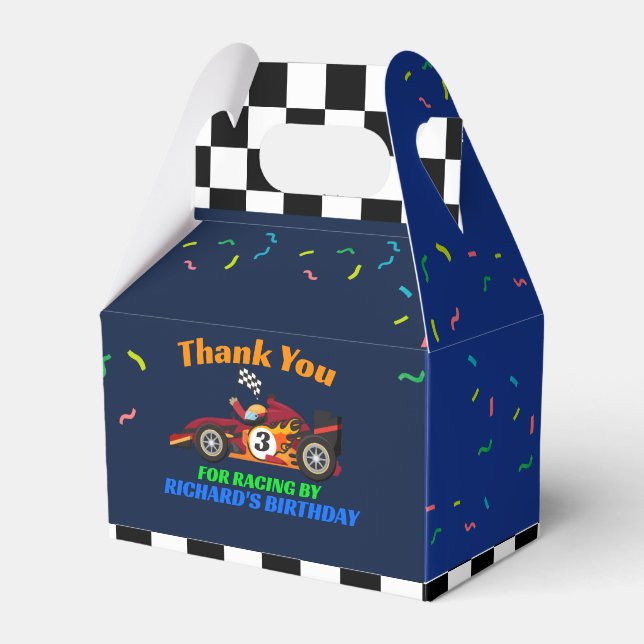 Caja Para Regalos Tema de Coche de Carreras de Cumpleaños para Niño  (Front Side)