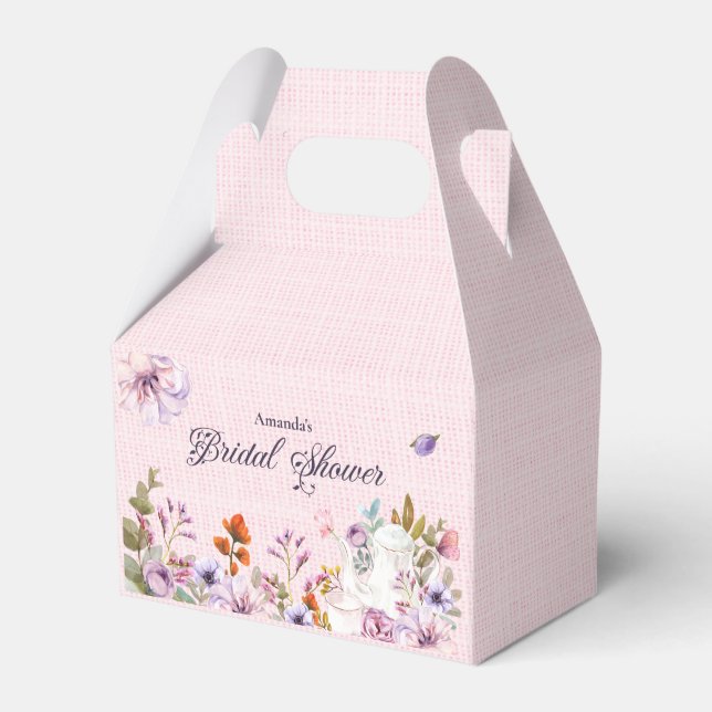 Caja Para Regalos Tema de Té de Despedida de Soltera con Flores Rosa (Front Side)