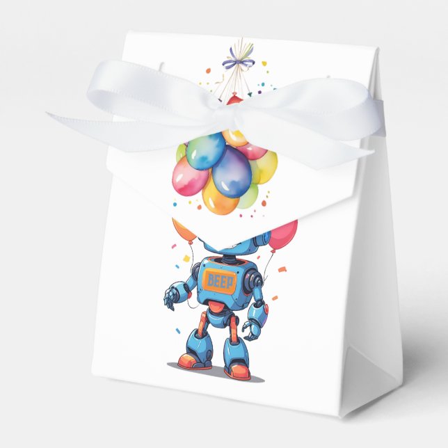 Caja Para Regalos tema robot con acuarela de globos (Front Side)