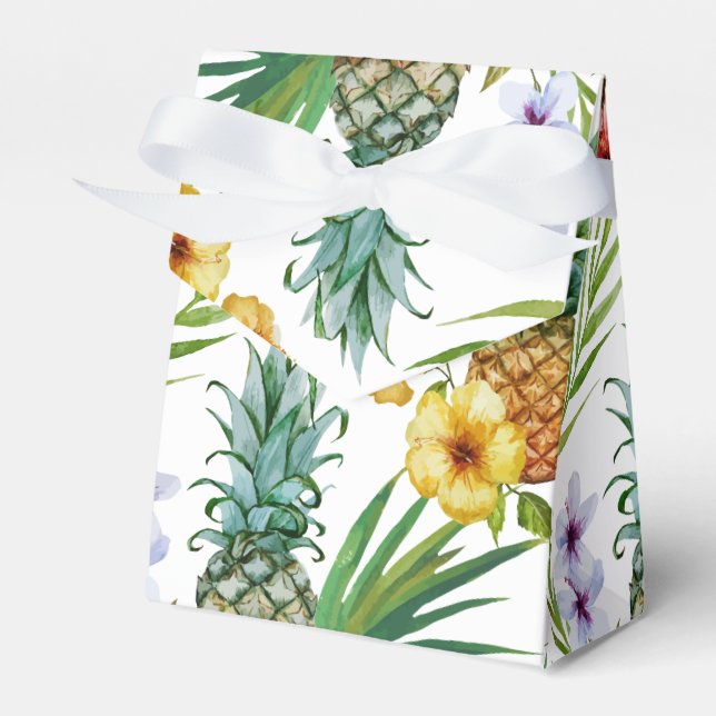 Caja Para Regalos Tema tropical hawaiano acuarela patrón de piña (Front Side)