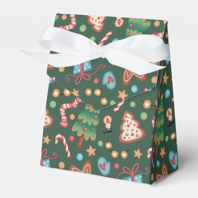 Caja Para Regalos Tent Party Favor Gift Box Green Christmas Pattern (Front Side)