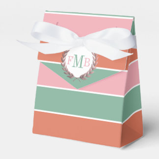Caja Para Regalos Terracota rayas rosadas y salvia, iniciales boda