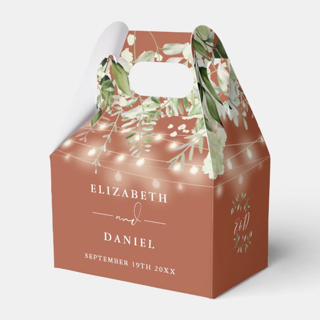 Caja Para Regalos Terracotta Greenery String Luces Monograma Boda (Front Side)