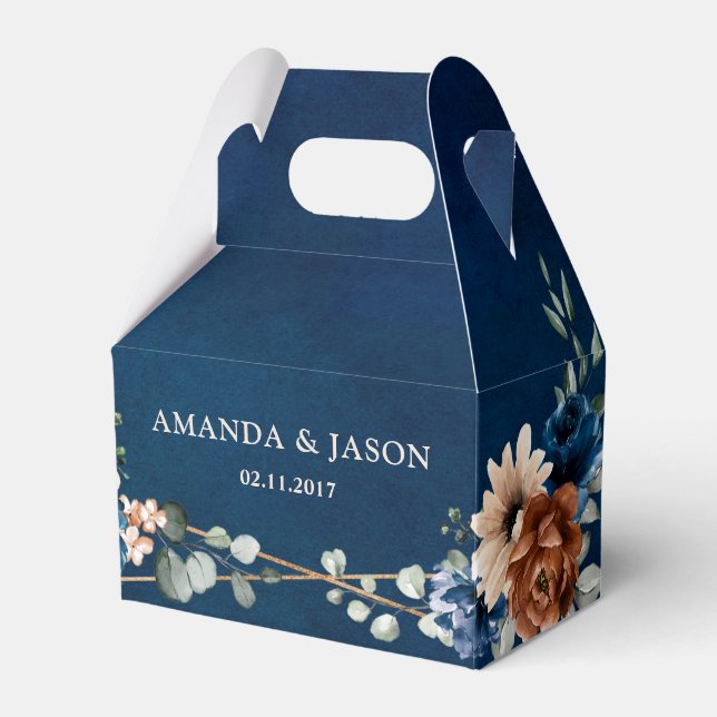 Caja Para Regalos Terracotta Navy Blue Greenery Geométrica Boda Fa (Front Side)