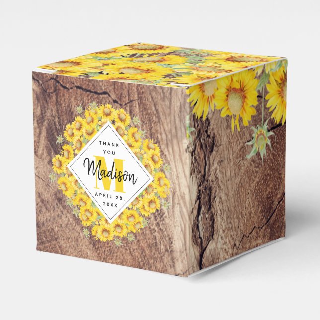 Caja Para Regalos Textura de madera de girasoles rústicos (Costado Anverso)