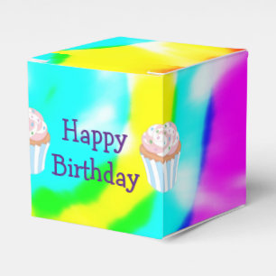 Caja Para Regalos Tie Dye Happy Birday Cupcake Box