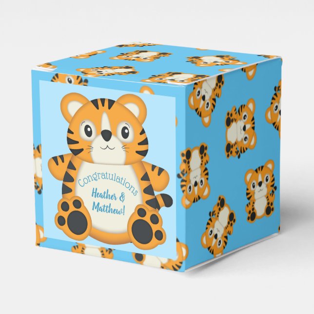 Caja Para Regalos Tiger Baby Shower Blue (Costado Anverso)