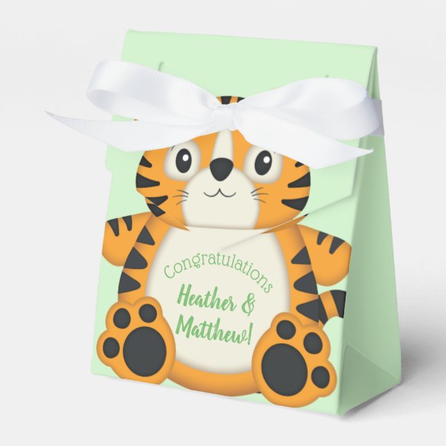 Caja Para Regalos Tiger Baby Shower Green (Front Side)