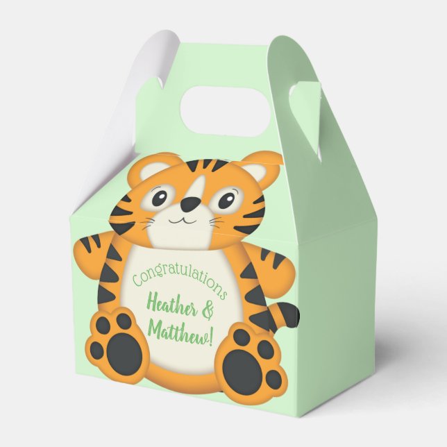 Caja Para Regalos Tiger Baby Shower Green (Front Side)